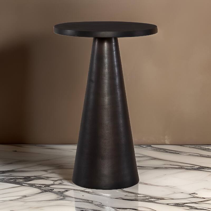 20 Inch Round Accent Table, Tapered Round Pedestal, Dark Bronze Aluminum
