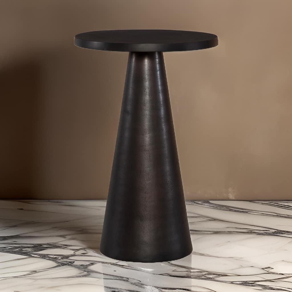 20 Inch Round Accent Table, Tapered Round Pedestal, Dark Bronze Aluminum