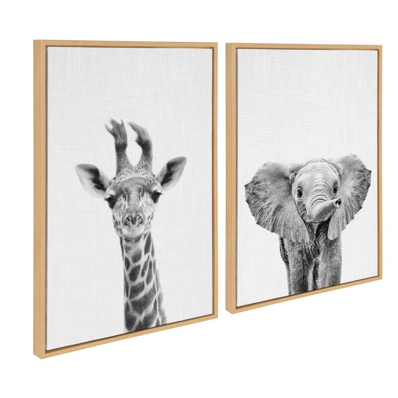 Kate and Laurel Sylvie Baby Giraffe and Elephant Canvas By Simon Te - Gray - 2 Piece - Plastic - Brown