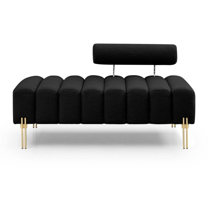 53.2" W Modern Upholstered Entryway Bench with Gold Metal Legs - Black