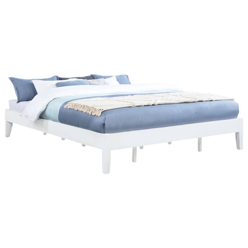 California King Universal Platform Bed in White with Durable Wood Construction