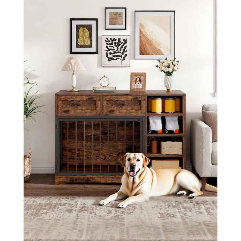 Dog Crate Furniture with Drawers, Shelves, End Table Design