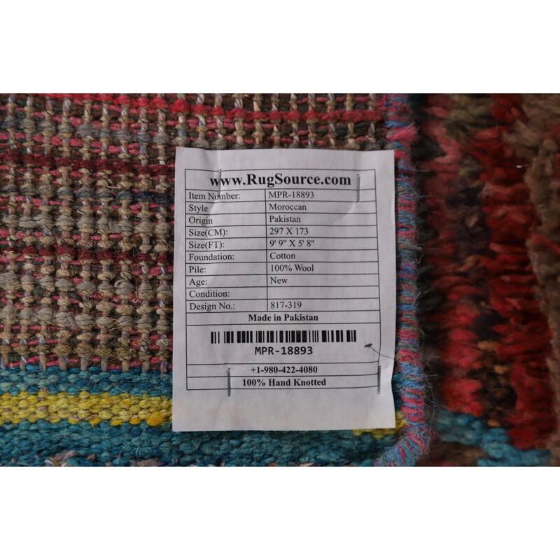 Striped Trellis Moroccan Area Rug Handmade Wool Carpet - 5'8" x 9'9"