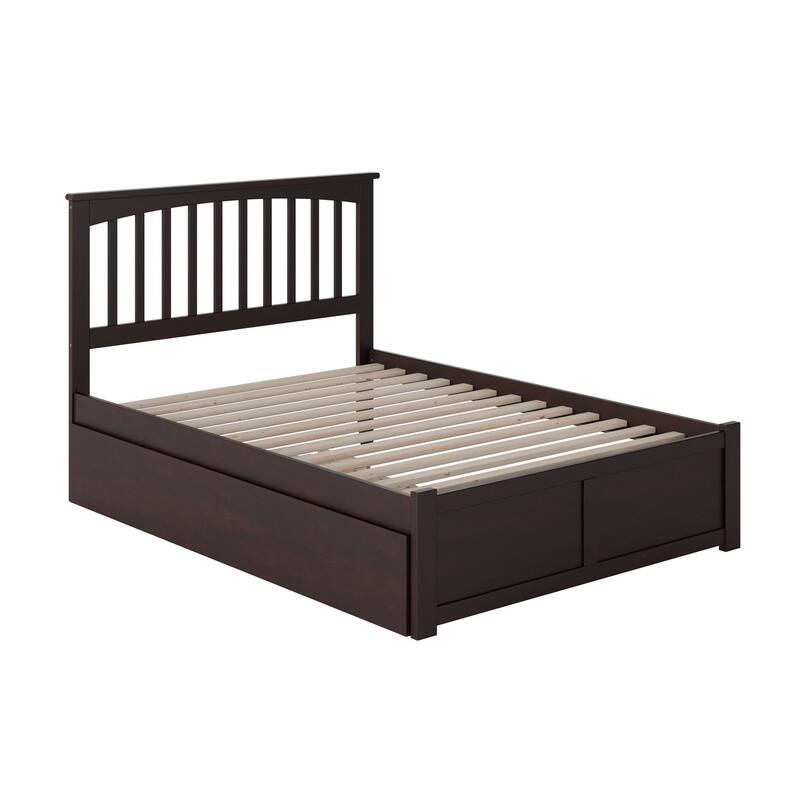 Asian Allure Platform Bed with Trundle & Turbo Charger, Twin Size Bed Frame, Espresso Finish