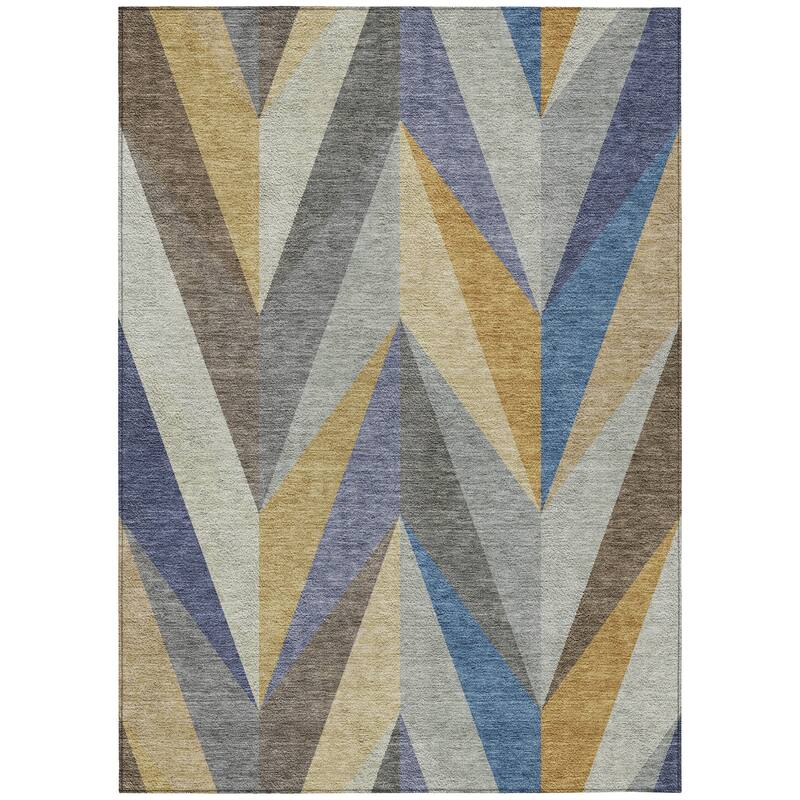 Machine Washable Indoor/ Outdoor Modern Chevron Chantille Rug