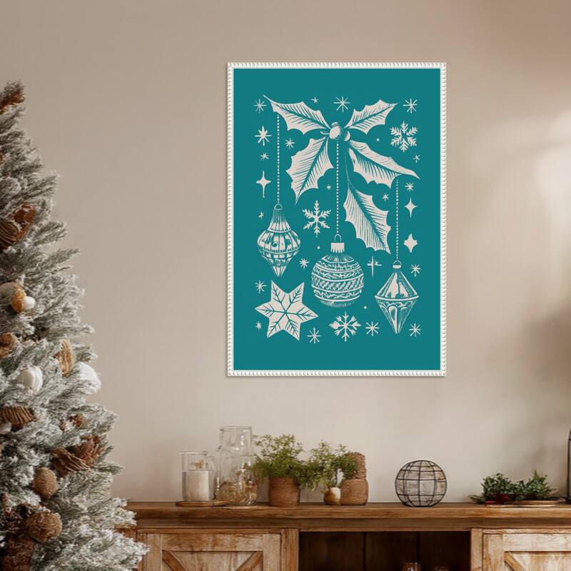 Bells and Baubles: Holiday Ornament Poster by Casa Cartissi (23 x 33 in.), Framed Canvas Wall Art Print - Sylvie Beaded White