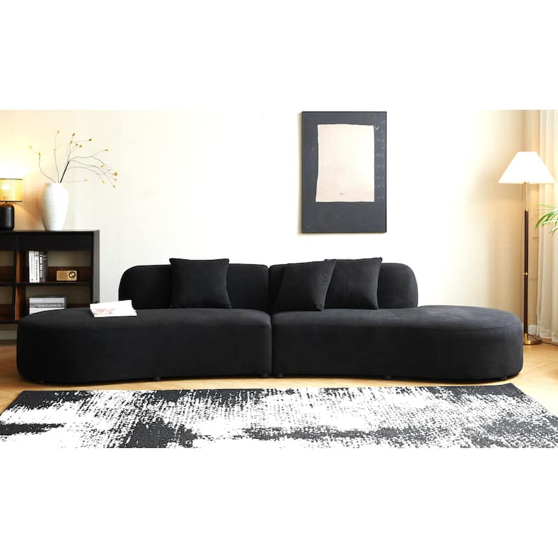 132.3 inch Large Size Elegant Half Moon Design Curved 6-Seat Sofa with High-Density Foam Filled - Black
