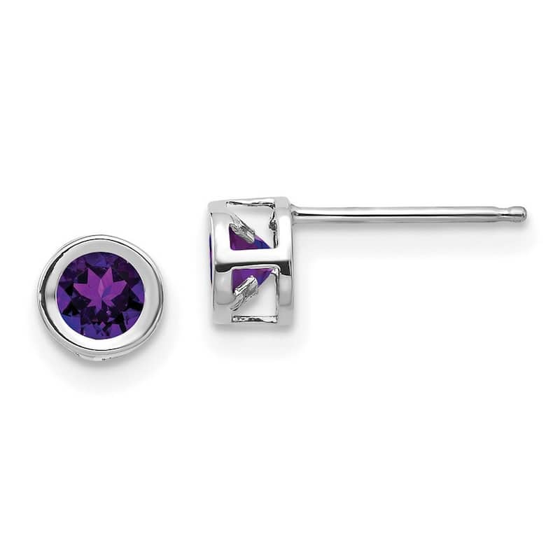 Curata 14k White Gold 4mm Bezel Gemstone Birthstone Stud Earrings