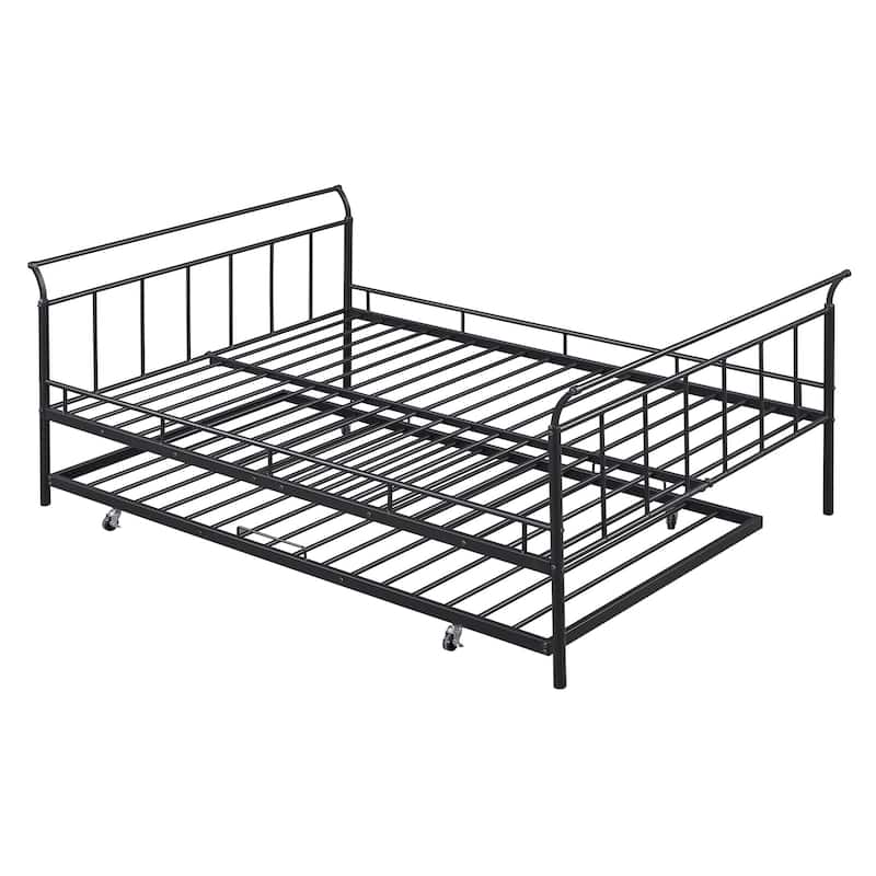 HomeRoots Black Metal Full Day Bed With Trundle