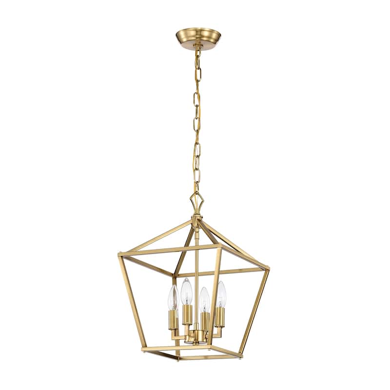 Gold Finish 4-Light 12 in. Modern Lantern Cage Pendant