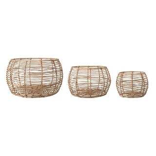 Beige Open Weave Rattan Baskets (Set of 3 Sizes) - Bed Bath & Beyond ...