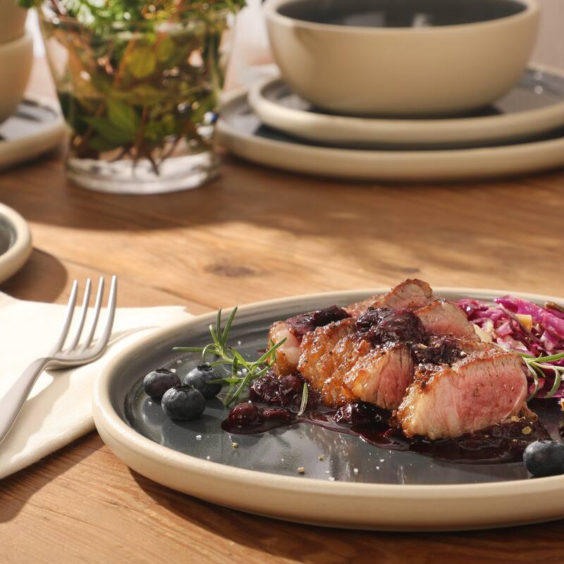 Gibson Elite - Made in Portugal - Port Gaia 12 Piece (Service for 4) Reactive Glaze Dishes Stoneware Ceramic Dinnerware Set