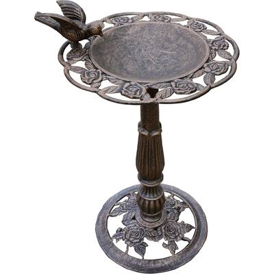 Bronze Hand Casted Aluminum Rose Bird Bath - 28.5"