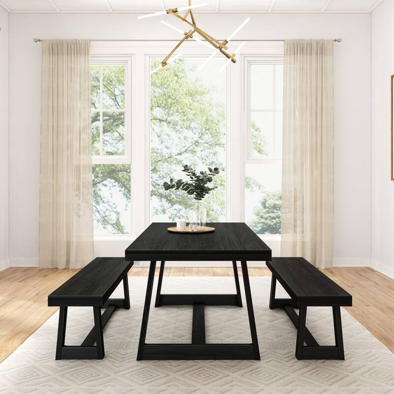 Plank and Beam 72" Classic Dining Table and Benches Set