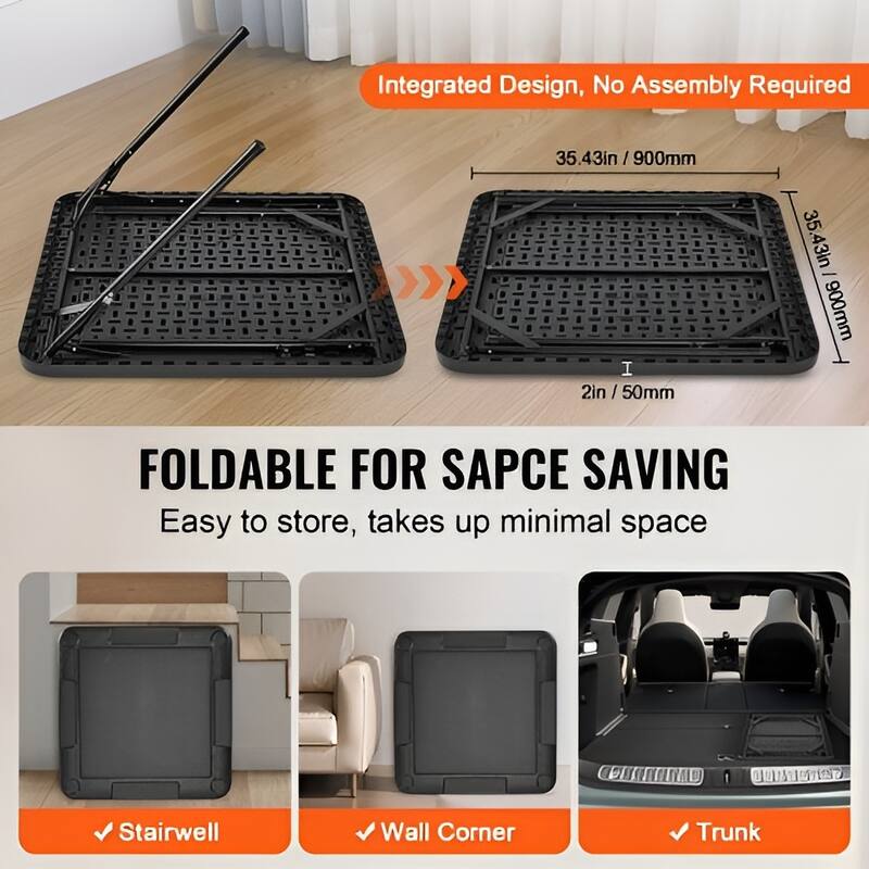 Black HDPE 4 Layer Folding Card Table with Cup Holders and Chip Trays - 35.43” L x 35.43” W x 29.13” H