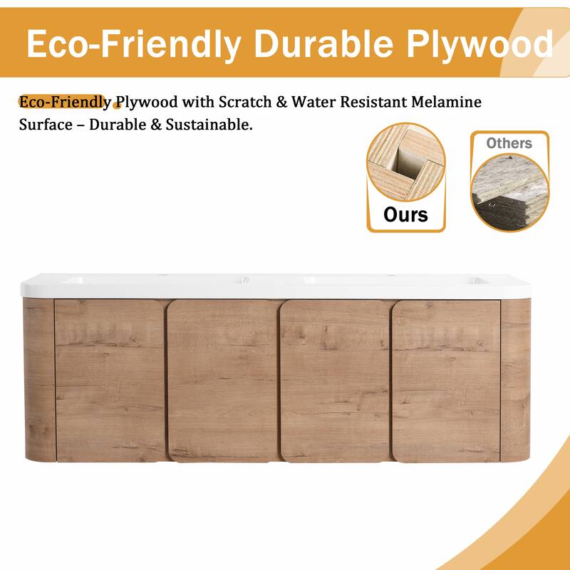 Malwee 48"/60" Floating Bathroom Vanity with Sink, Wall Mounted Bathroom Vanity with Soft Close Door