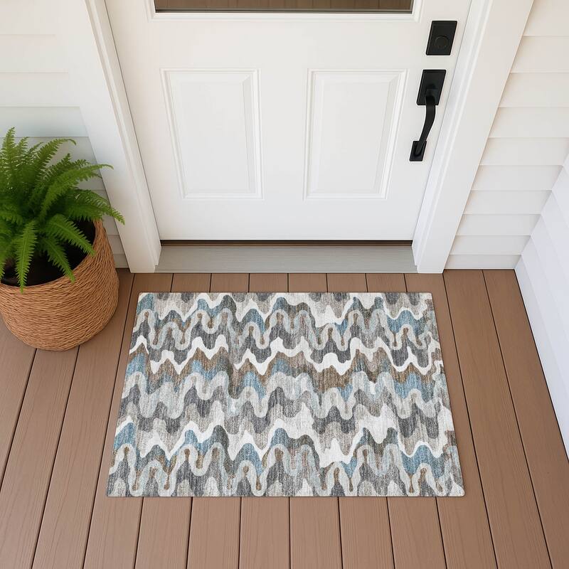 Machine Washable Indoor/ Outdoor Modern Mason Chantille Rug - Ivory - 1'8" x 2'6"