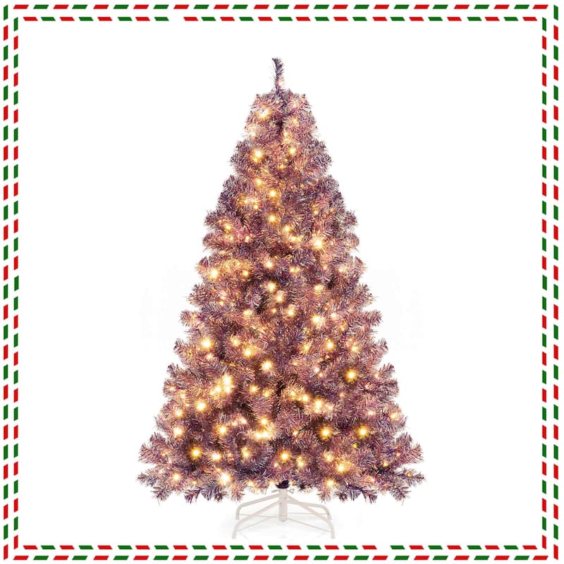 Costway 6.5 FT/7.5 FT Artificial Xmas Tree with 250/550 White LED - Deep Purple-6 FT - 6 Foot