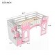 preview thumbnail 4 of 10, Twin Size Low Loft Bed with Storage Staircase, Wood Loft Bed Frame with Full-Length Guardrails & Window, for Kids Teens, Pink