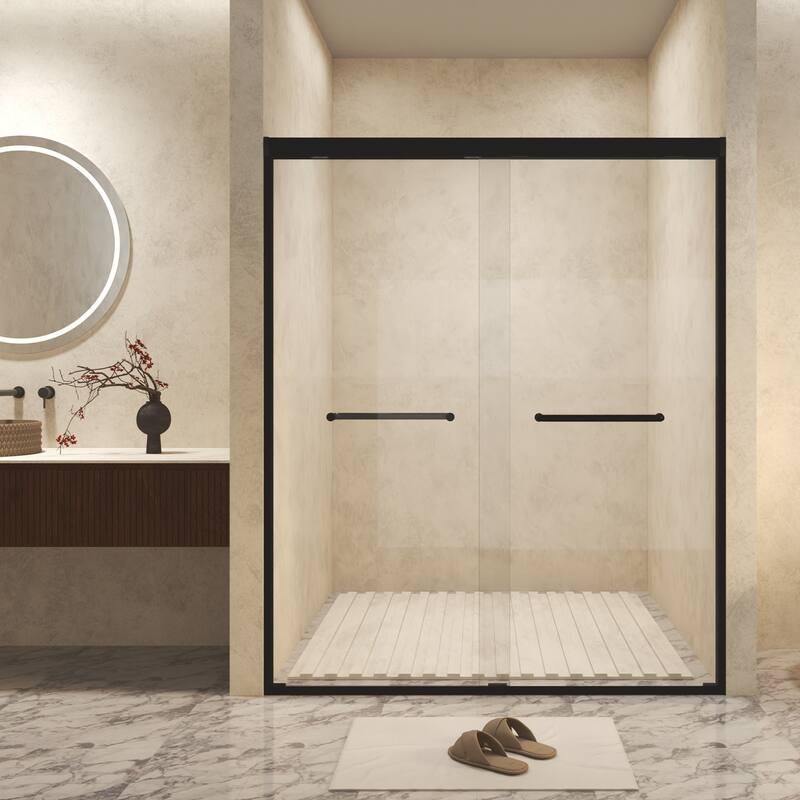 GDFStudio - Alden Adjustable Frameless Double Sliding Shower Door for Modern Bathroom Spaces - 60 " x 72" - Matt Black