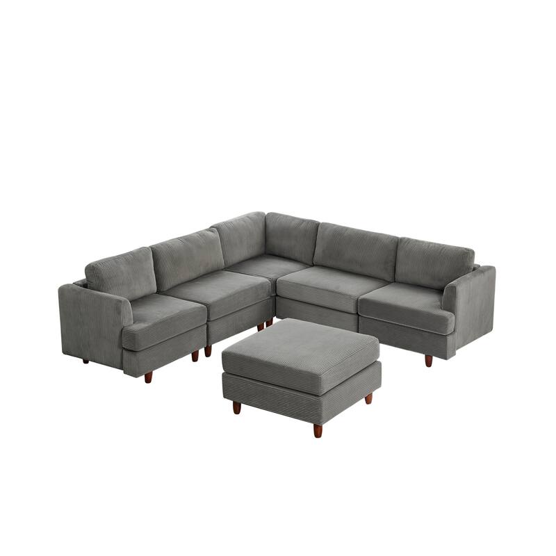 95.6" Corduroy Modular Sectional Sofa (6-Seater) with Sleeper Function