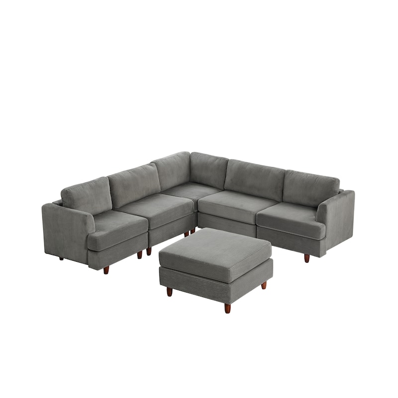 Roomfitters Modern Modular Sectional Sofa, 6-Seater Sleeper Couch with Upholstered Corduroy Design