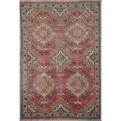 Pink Geometric Tabriz Persian Accent Rug Handmade Wool Carpet - 3'2" x 4'9"
