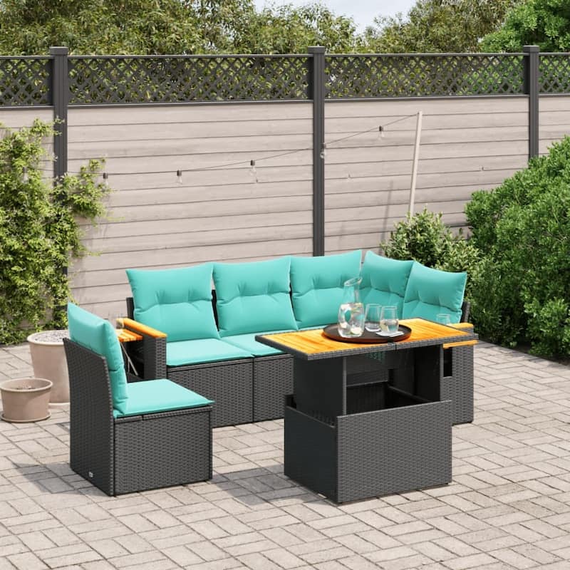 vidaXL Patio Sofa Set with Cushions Outdoor Furniture 6/7 Piece Poly Rattan - Black-without storage - 21.7 x 24.4 x 27.2