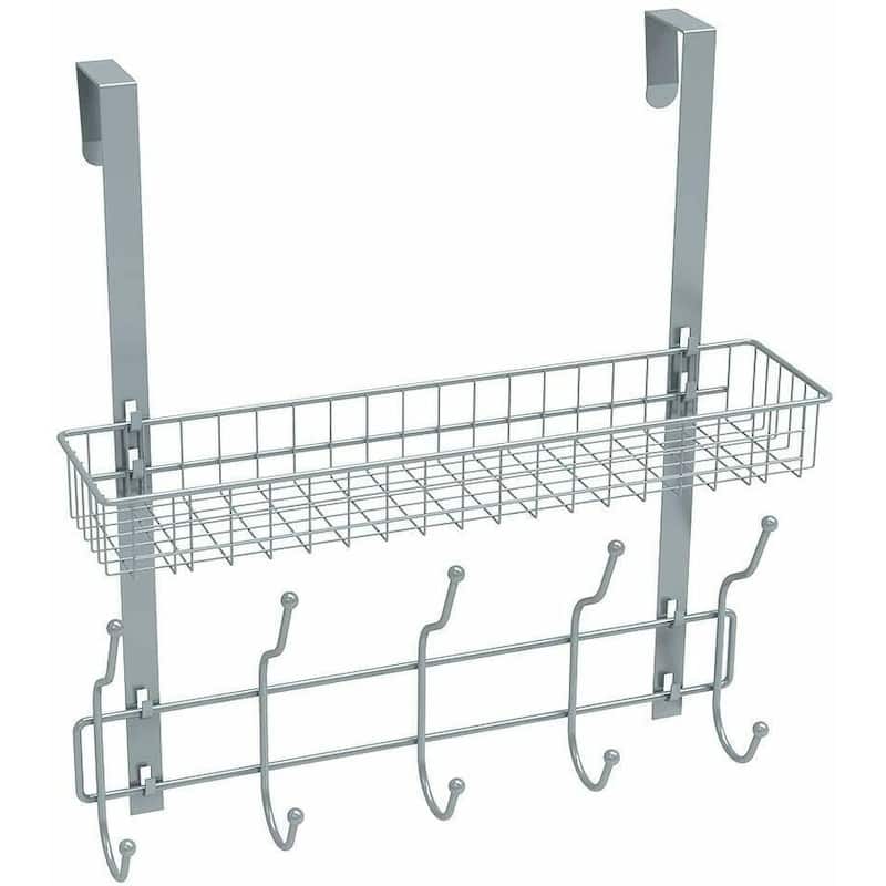 Over The Door Shelf Organizer with 5 Hook - Silver