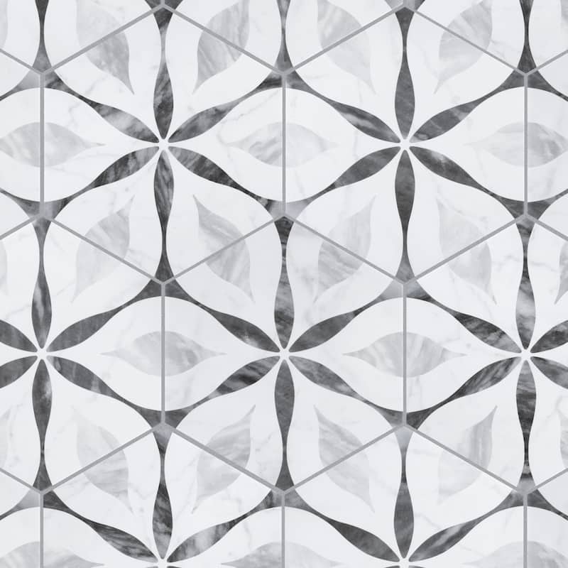 Merola Tile Classico Bardiglio Hex Flower 7" x 8" Porcelain Floor and Wall Tile