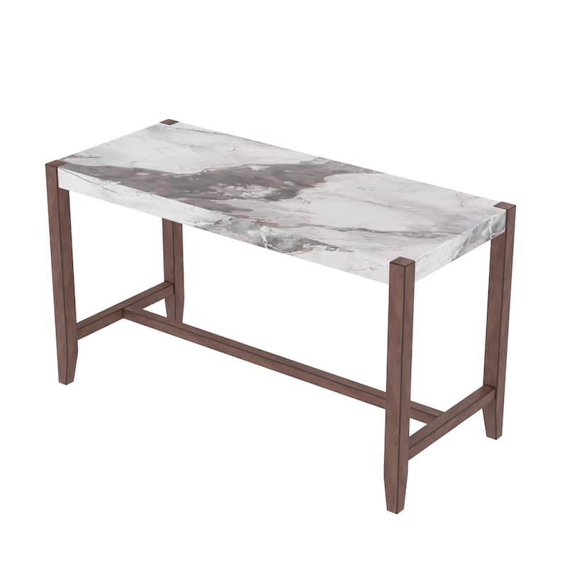 5-Piece Counter Height Dining Table Set, Faux Marble Bar Table And 4 Upholstered-Seat Chairs, Mid-Century Modern Dining Set