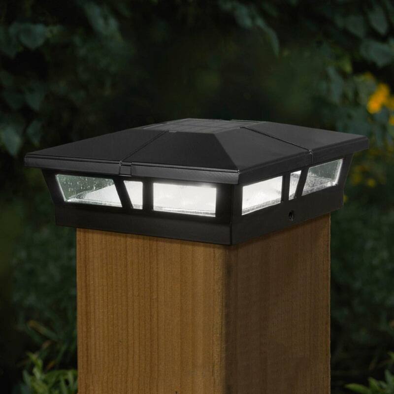 Cambridge Solar Powered Outdoor Post Cap - 7.5" - Black - Set of 2