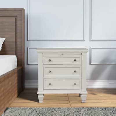 Lila 30 Inch Nightstand with Slide Out Tray, Felt Lined Top Drawer, White