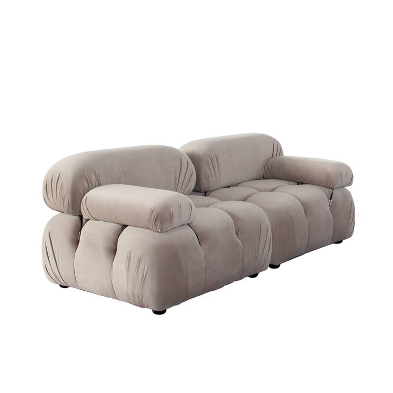 Hito 2 Piece 74 Inch Modular Sofa Set, Tan Brown Bubble Grid Tufting