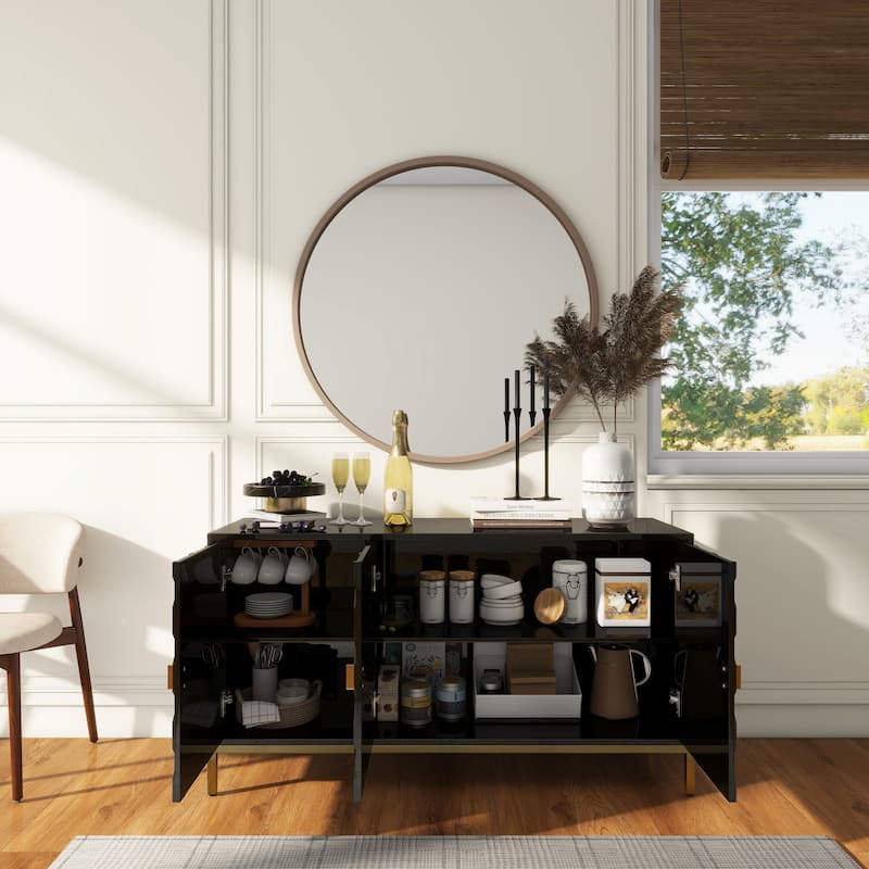 Clihome 3 Door Glossy Media Storage Sideboard Accent Cabinet