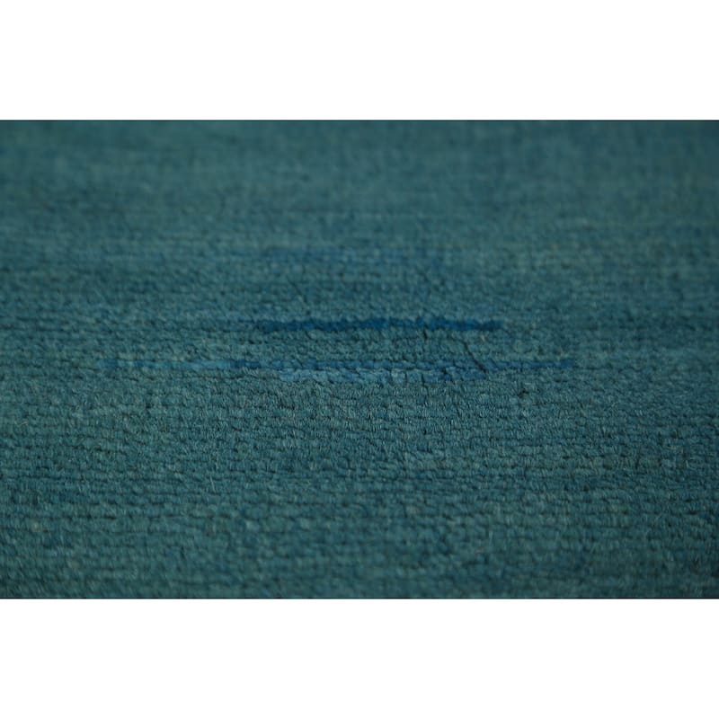 Modern Gabbeh Oriental Foyer Rug Hand-Knotted Blue Wool Carpet - 3'3" x 6'5"