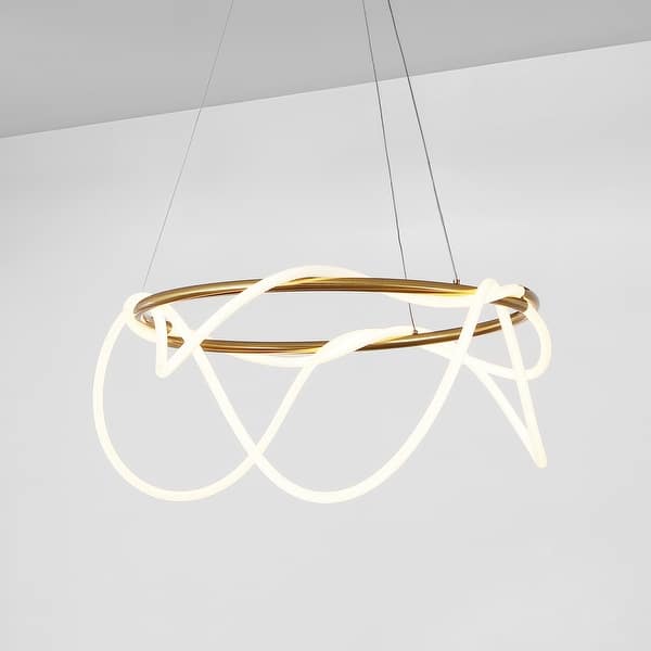 slide 2 of 26, Nuvola 25" Contemporary Minimalist 360 Adjustable Silicone Neon Rope Dimmable Integrated LED Chandelier, by JONATHAN Y