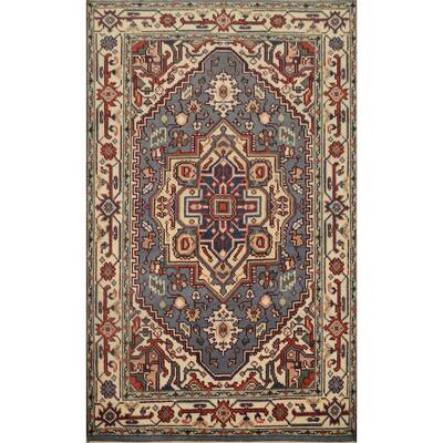 Hand Knotted Oriental 100% Wool Carpet Traditional Medallion Greys & Charcoal Heriz (serapi) Area Rug - 5' 9'' X 4' 1''