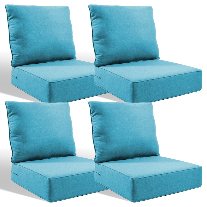 Pocassy 24x24x6 Inch Thick Cushions Pillows Set Indoor Outdoor Deep Seat Water & Fade Resistant - Light Blue Cushion - 4 Set Seat & Back Cushion
