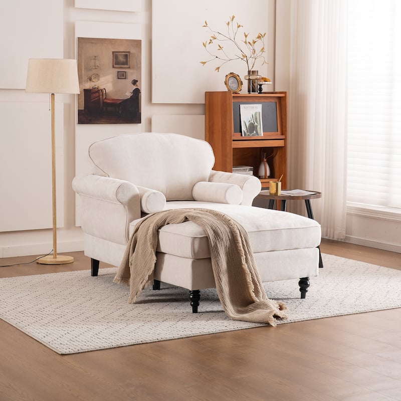 Oversized Chaise Lounge Chenille Chair Indoor Single Sofa with Wide Seat Design Suitable for Living Room Bedroom