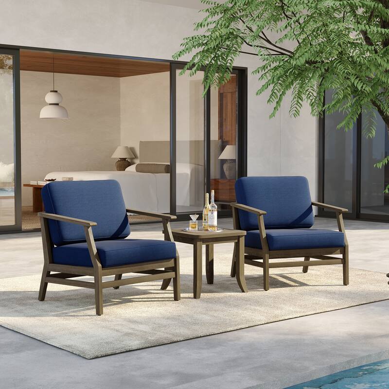 3 Set Outdoor Teak Wood Club Chairs with Side Table