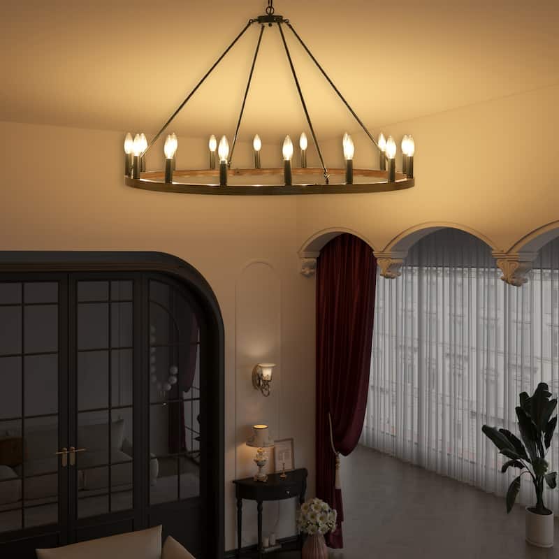 16-Light Modern Farmhouse Light Wagon Wheel Chandelier 43 Inch
