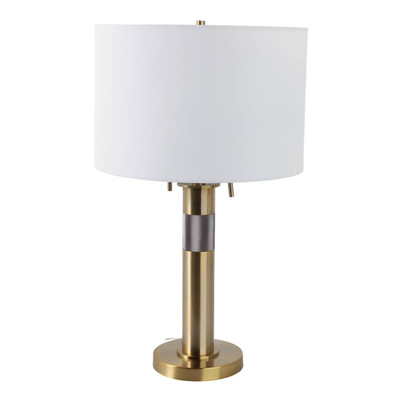 Metal Fabric Table Lamp Drum Shade Modern Glam Living Room - 27" Gold - 15" x 15" x 25"
