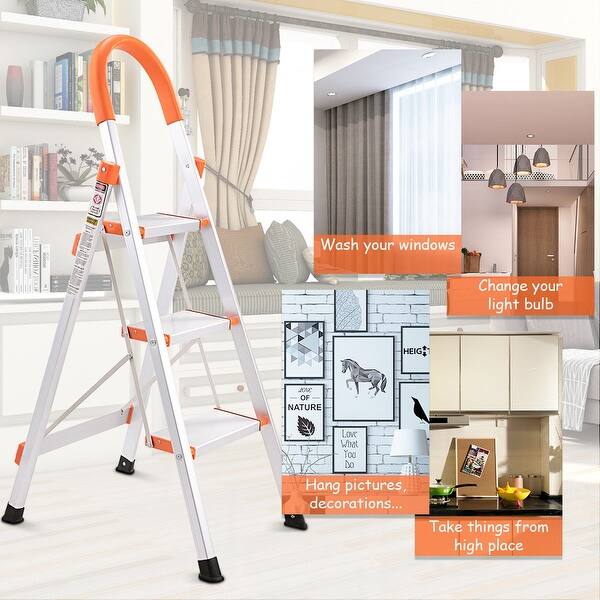 Shop Costway New Non Slip 3 Step Aluminum Ladder Folding Platform