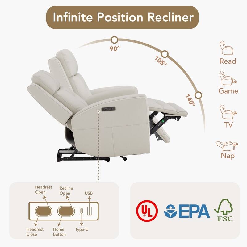 Spruce & Spring Power Recliner Chair Wall Hugger with Power Headrest