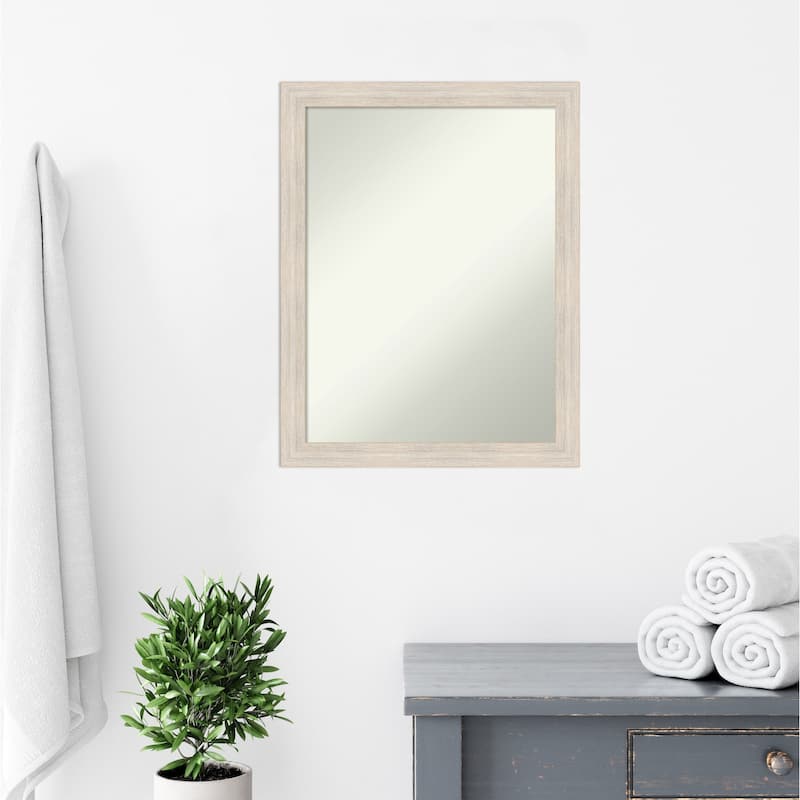 Non-Beveled Wood Bathroom Wall Mirror - Hardwood Whitewash Narrow Frame