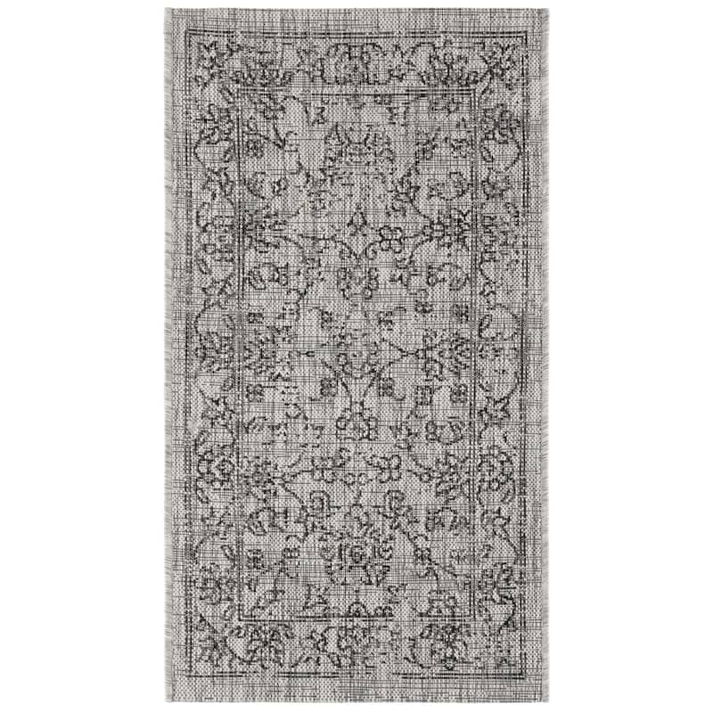 SAFAVIEH Courtyard Aquata Indoor/ Outdoor Waterproof Patio Backyard Rug - 2' x 3'7" - Grey/Black