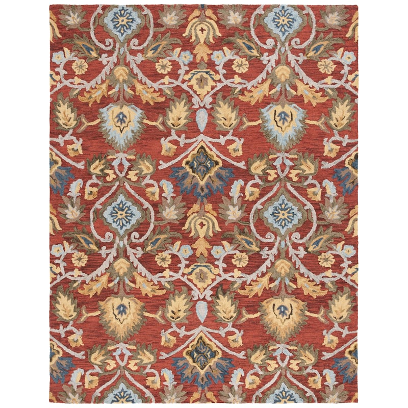 SAFAVIEH, Handmade Marietje Blossom French Country Wool Area Rug - 10' x 14' - Red/Multi