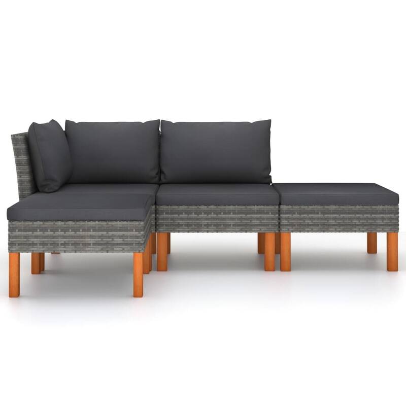 Feno 4pc Outdoor Modular Lounge Sofa Set, 2 Ottomans, Dark Gray Rattan