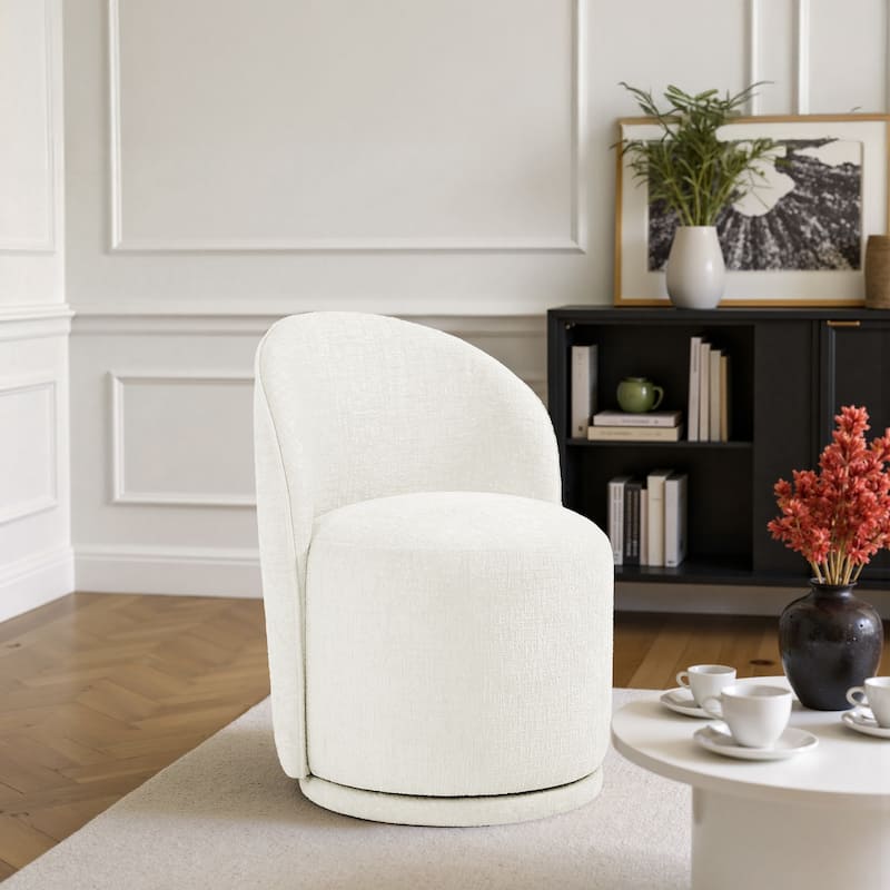 Modern Armless 360-Degree Swivel Dining Chair Barrel Chair - SINGLE - BEIGE CHENILLE